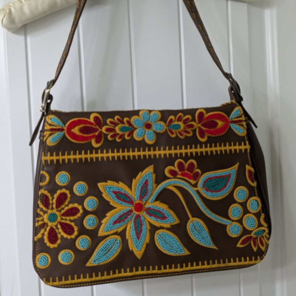 Vintage Isabella Fiore Chocolate Brown Leather and Beaded Bag